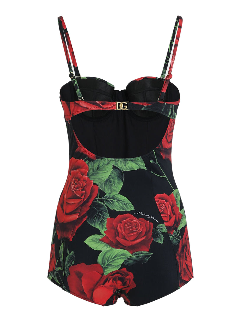 Costume intero a balconcino stampa rose