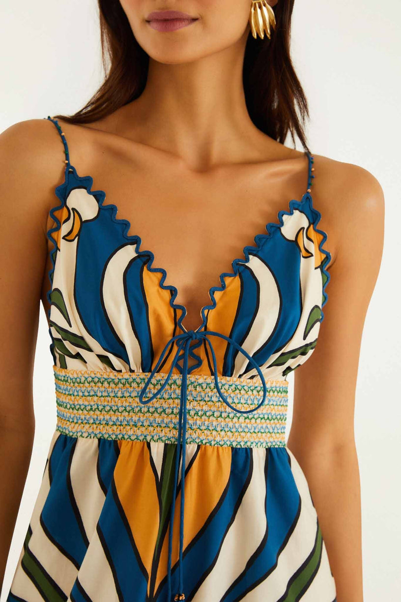 Abito lungo con grafica tropicale