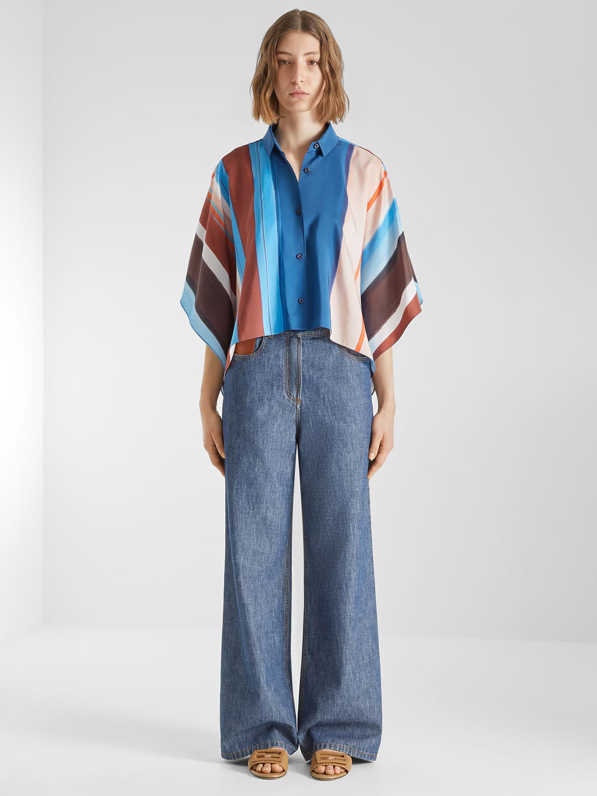 Camicia in seta a righe multicolor