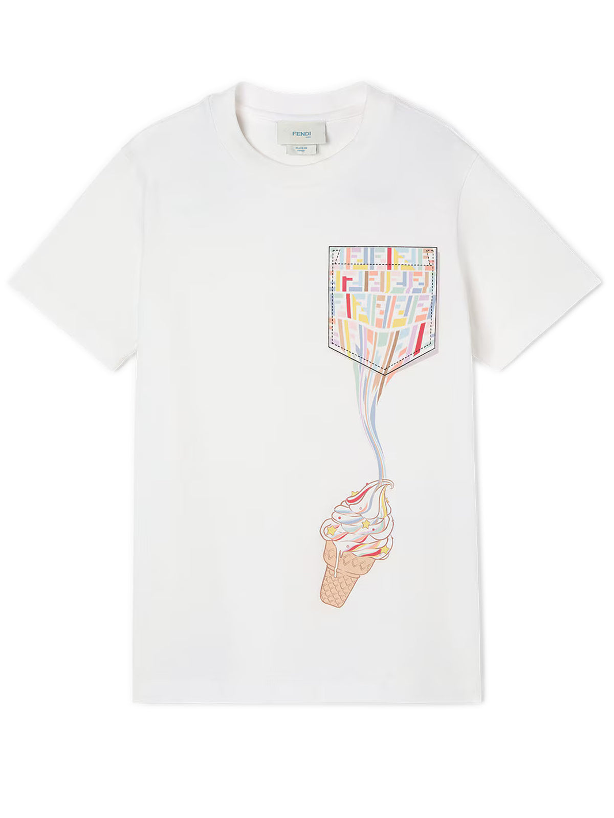 T-shirt junior in jersey con taschino e stampa multicolor
