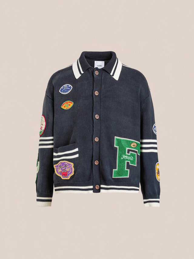 Cardigan Varsity con colletto e patch
