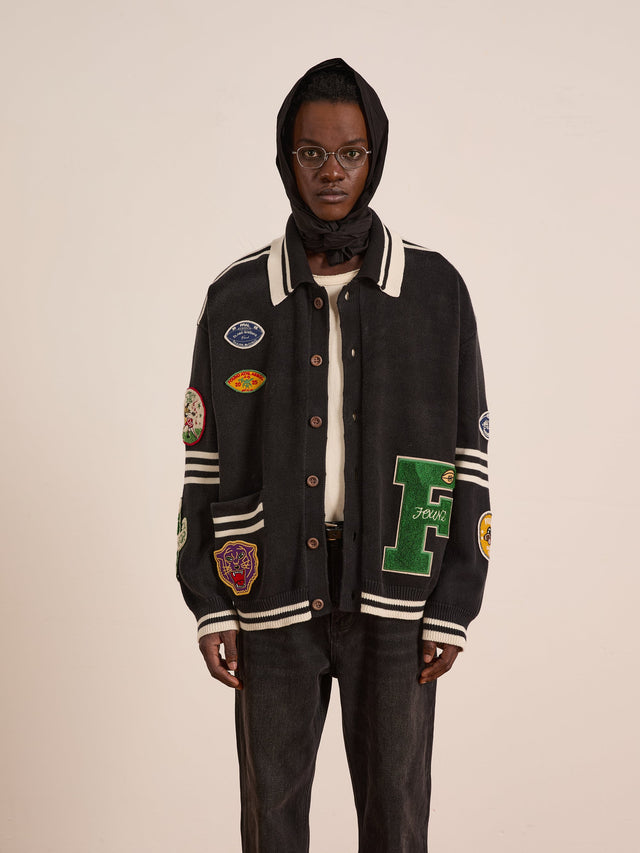 Cardigan Varsity con colletto e patch