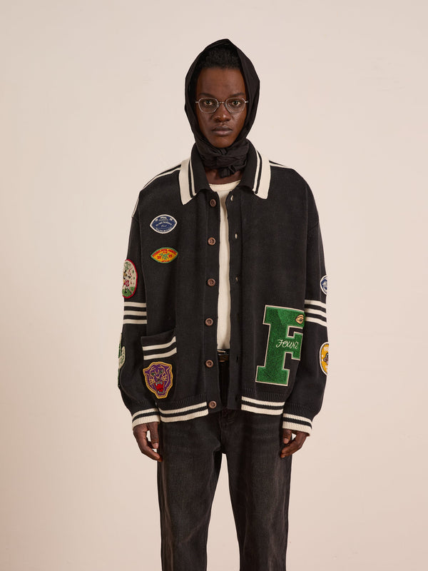 Varsity Patch Collared Cardigan