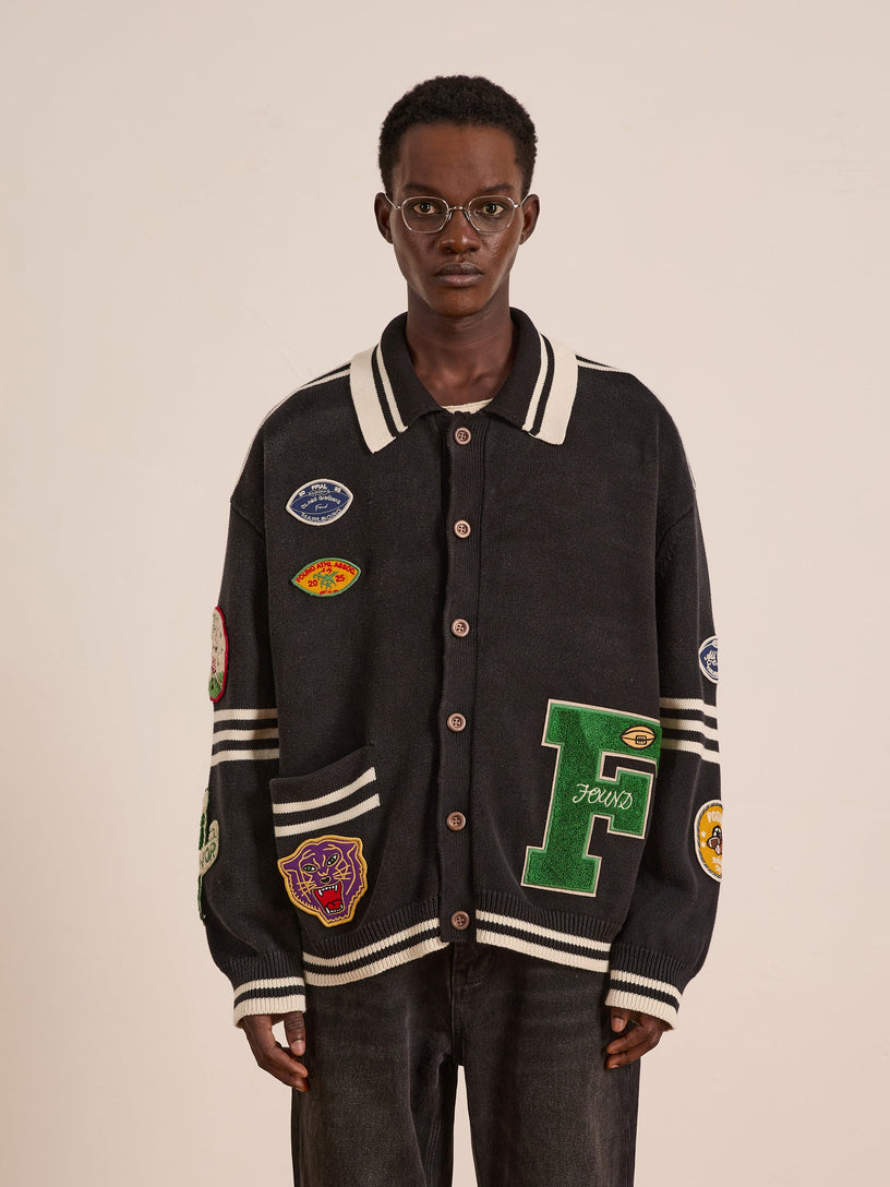 Cardigan Varsity con colletto e patch