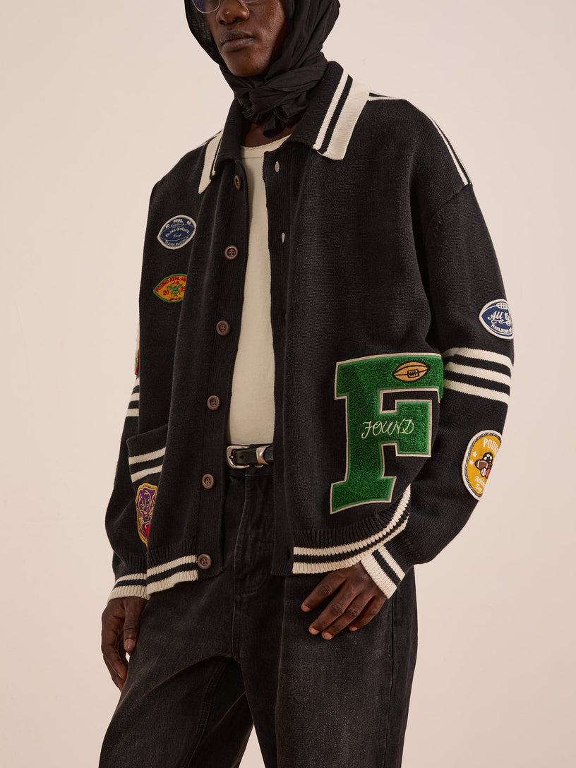 Cardigan Varsity con colletto e patch