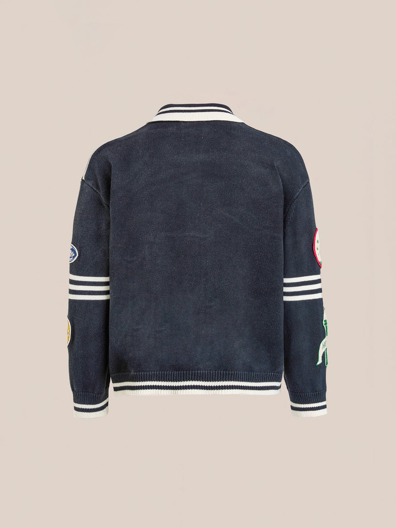 Cardigan Varsity con colletto e patch