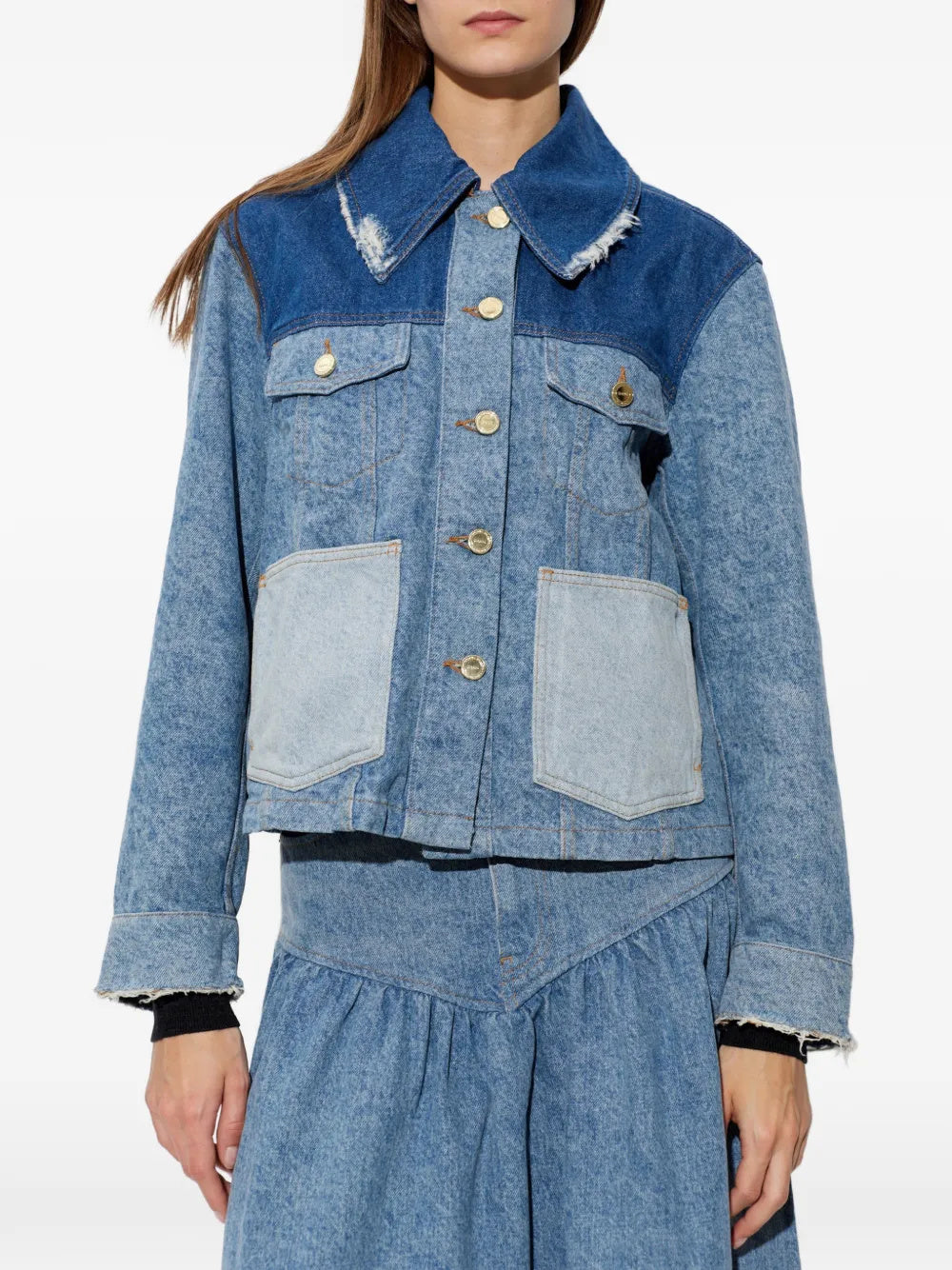 Giacca corta in denim patchwork