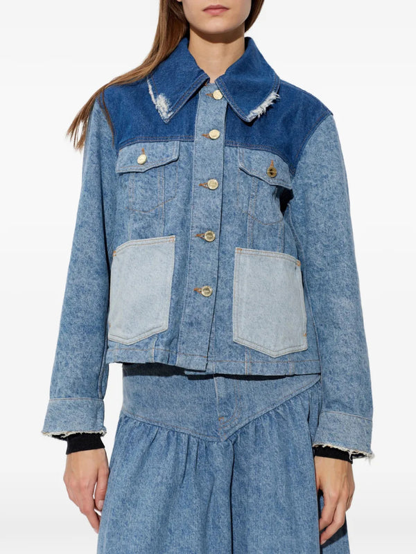 Giacca corta in denim patchwork