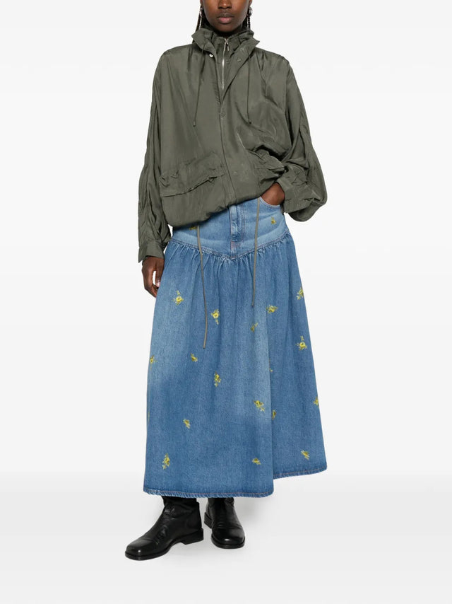 Gonna in denim con stampa fiori