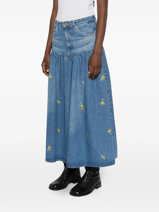 Denim skirt with floral print