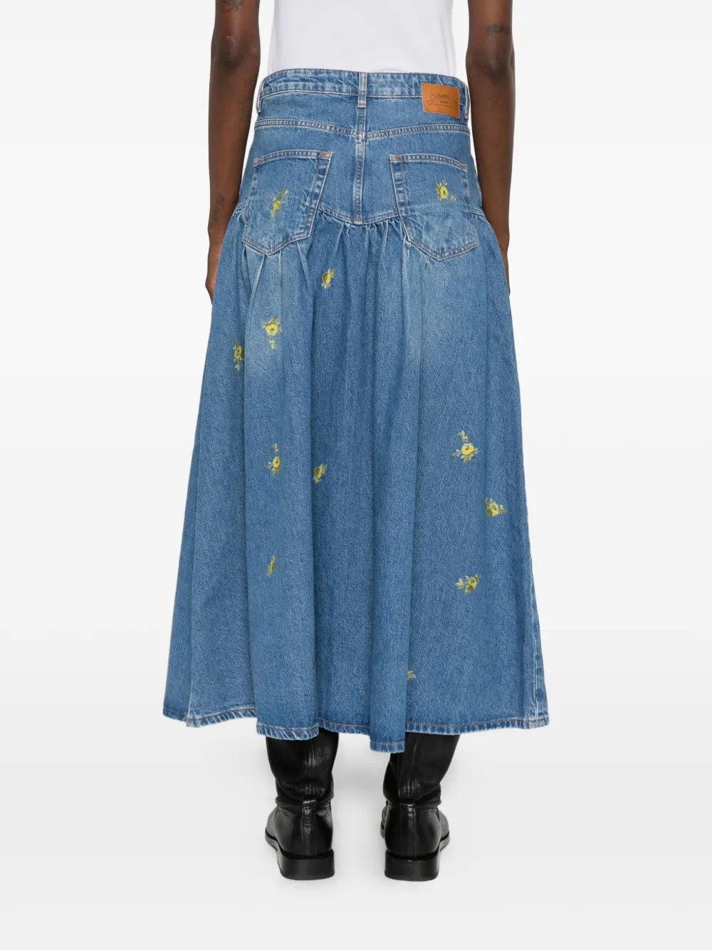 Gonna in denim con stampa fiori