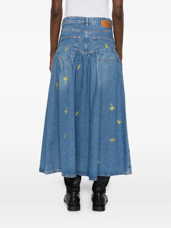 Denim skirt with floral print