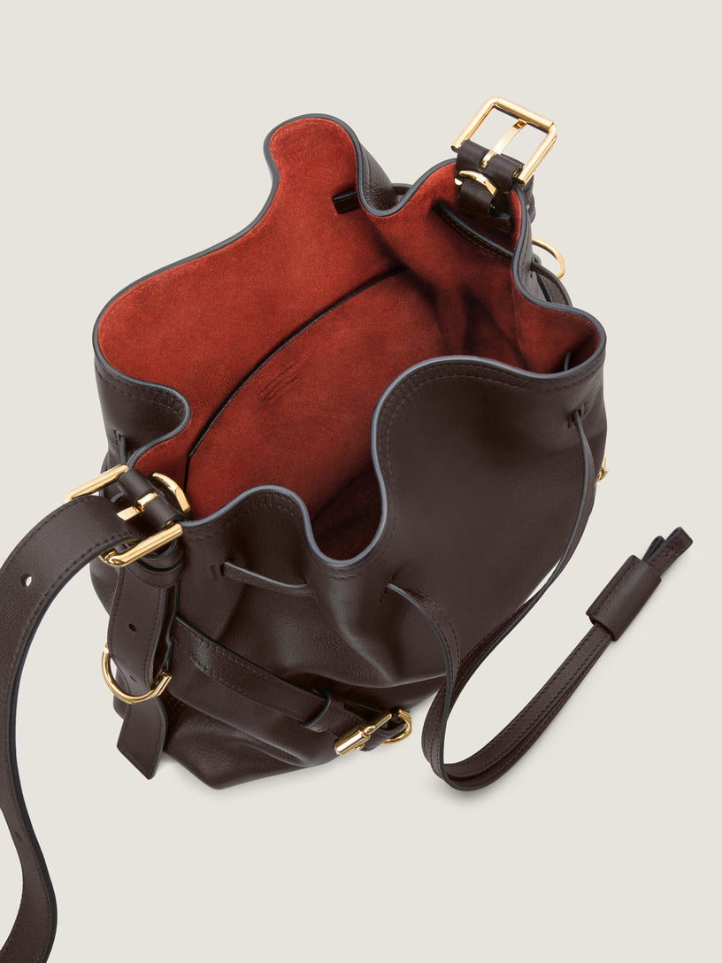 Piccola borsa a secchiello Voyou in pelle lucida