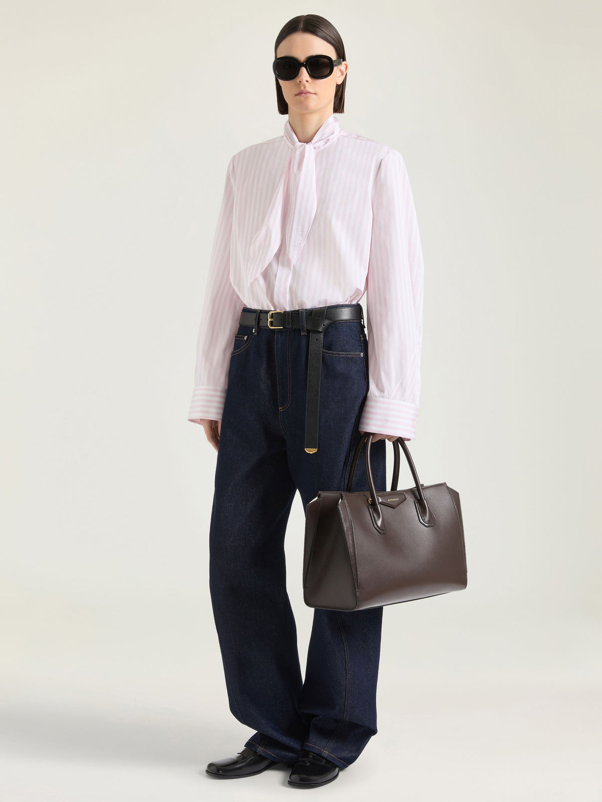 Camicia Cocoon a righe in popeline con fiocco