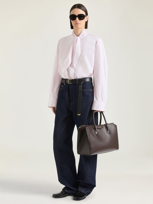 Camicia Cocoon a righe in popeline con fiocco