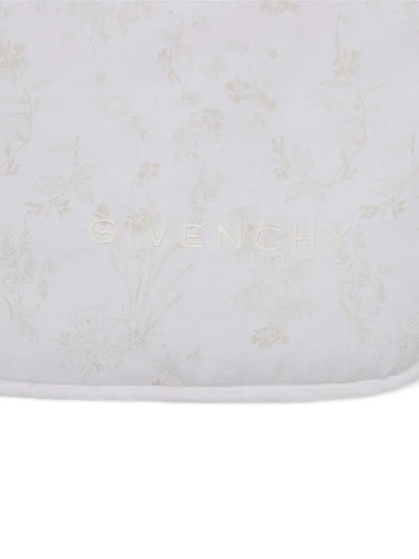 Floral-print logo-embroidered blanket