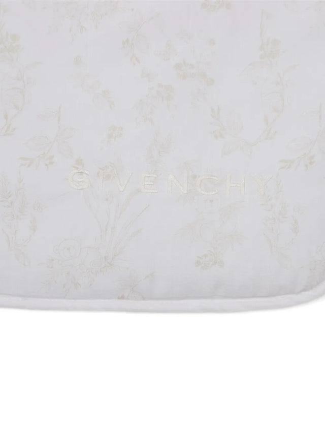 Floral-print logo-embroidered blanket