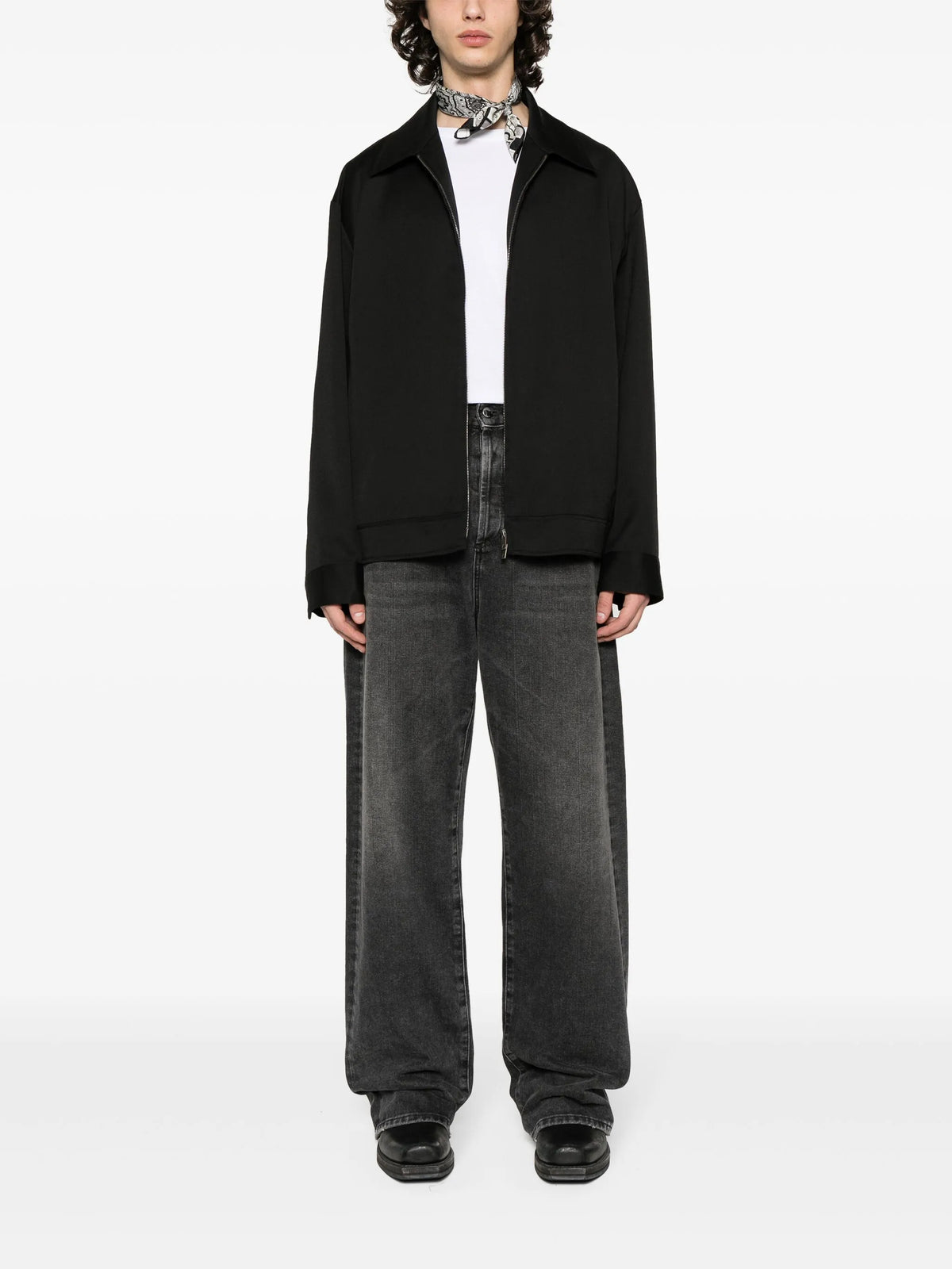 Giacca con zip in gabardine di lana