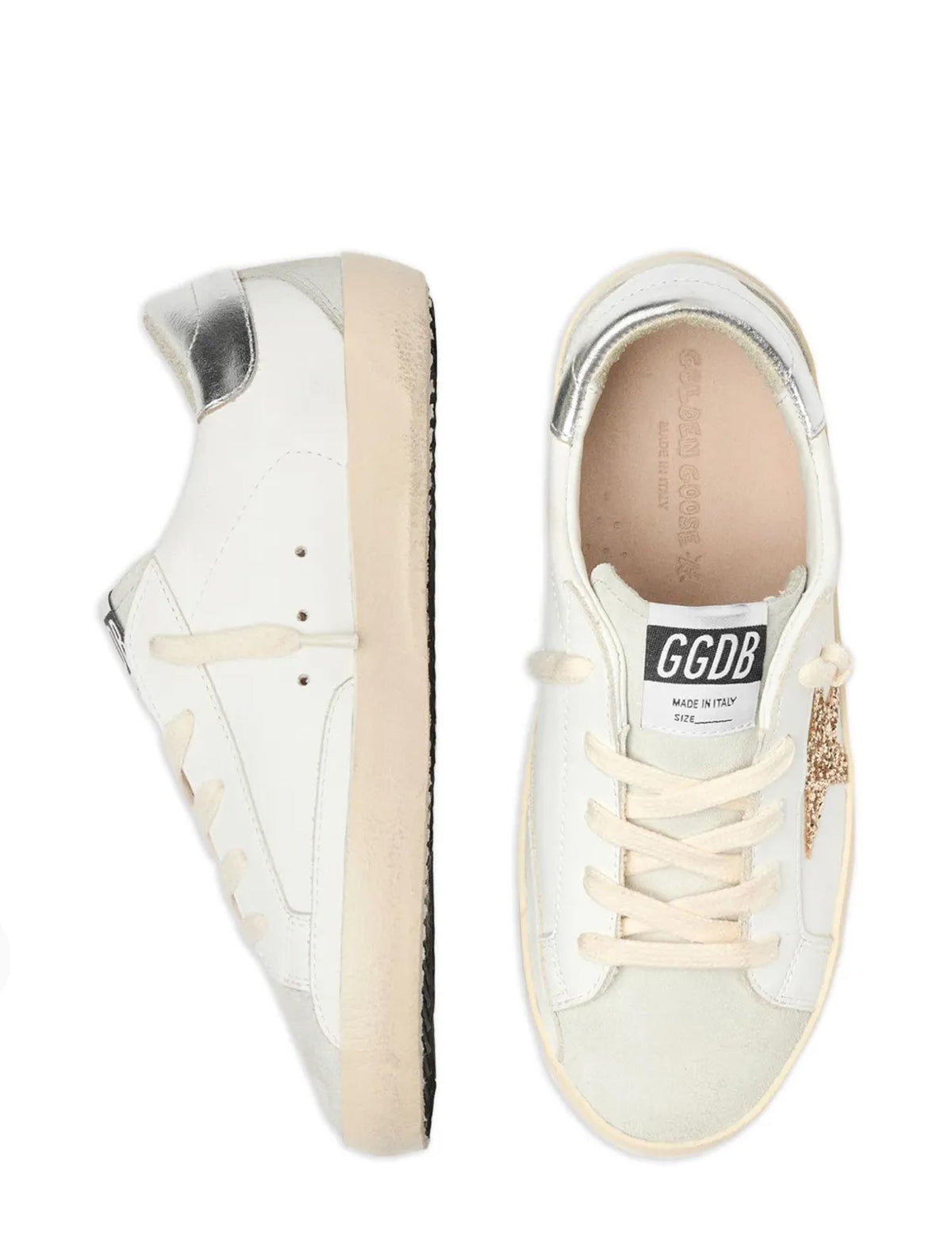 Super-Star con stella in glitter oro e talloncino in pelle laminata