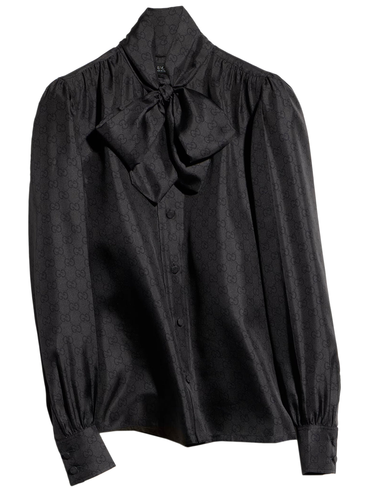 Camicia in twill di seta stampata con fiocco