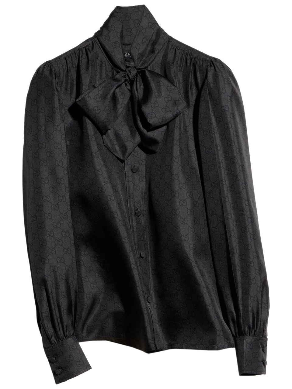Printed silk twill shirt with bow