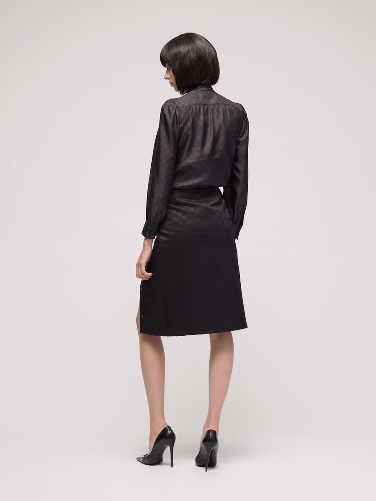 Camicia in twill di seta stampata con fiocco