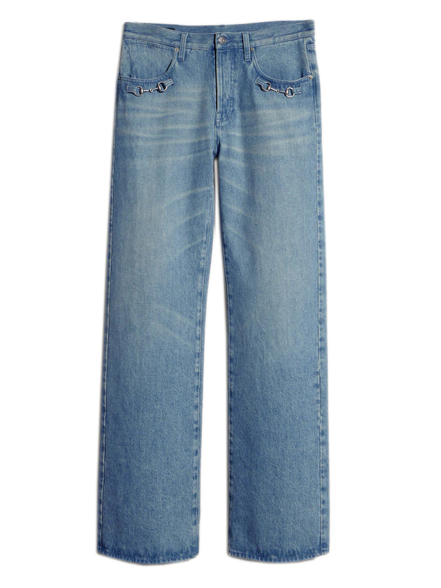 Pantalone flare in denim di cotone con Morsetto