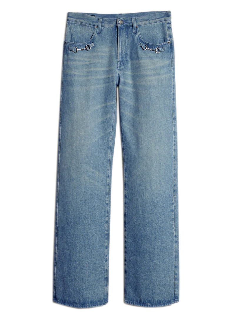 Pantalone flare in denim di cotone con Morsetto