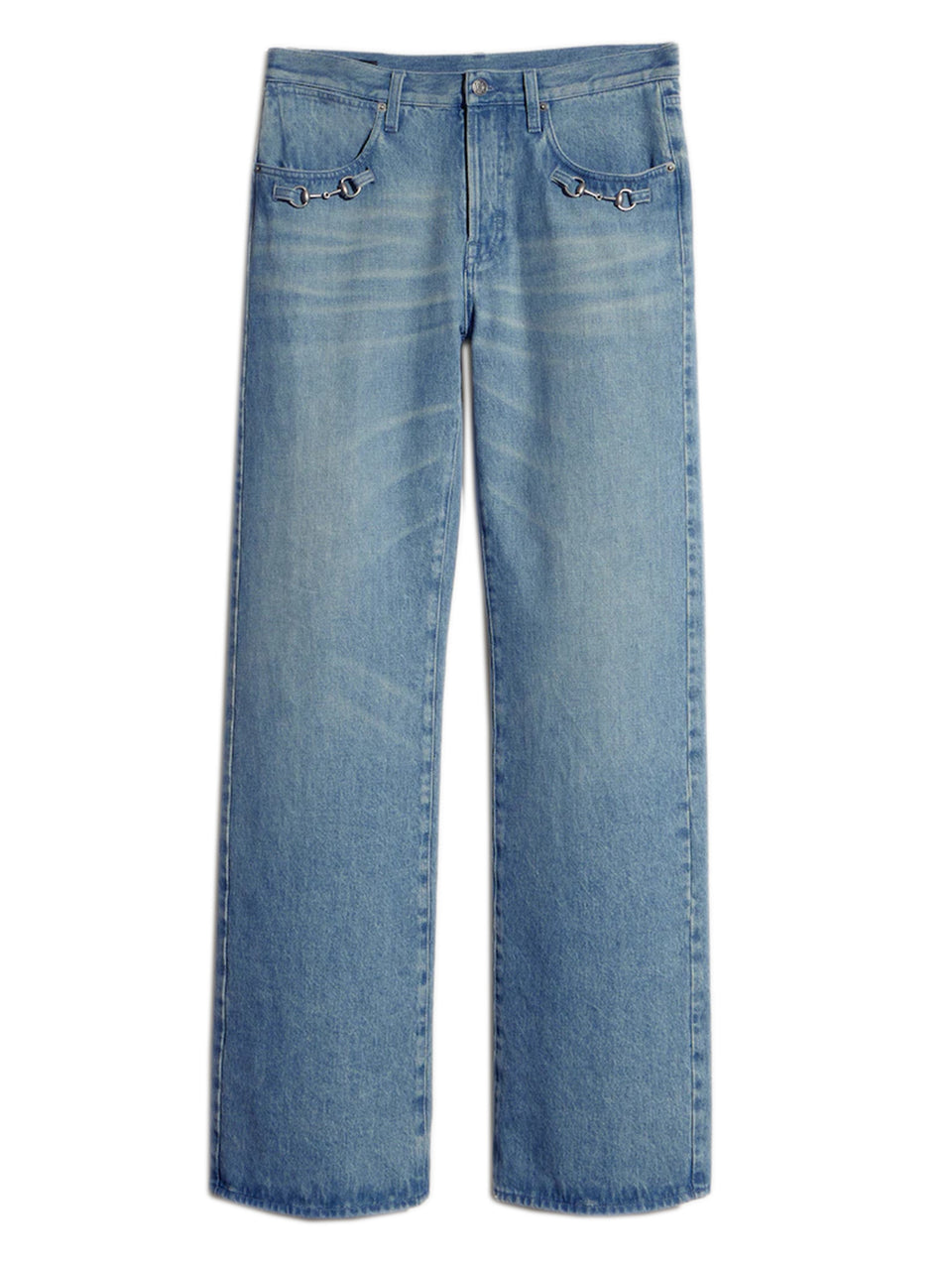 Flared cotton denim pants with Horsebit