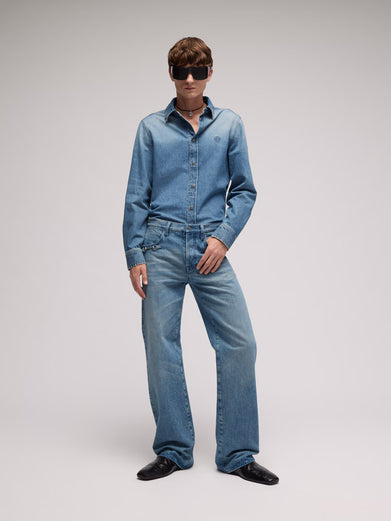 Pantalone flare in denim di cotone con Morsetto