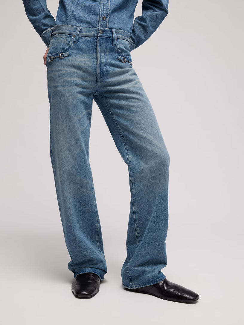 Pantalone flare in denim di cotone con Morsetto