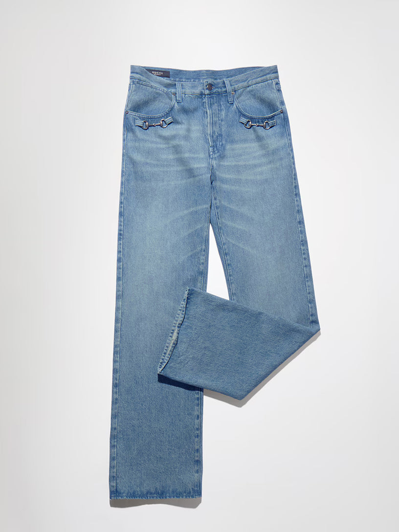Pantalone flare in denim di cotone con Morsetto