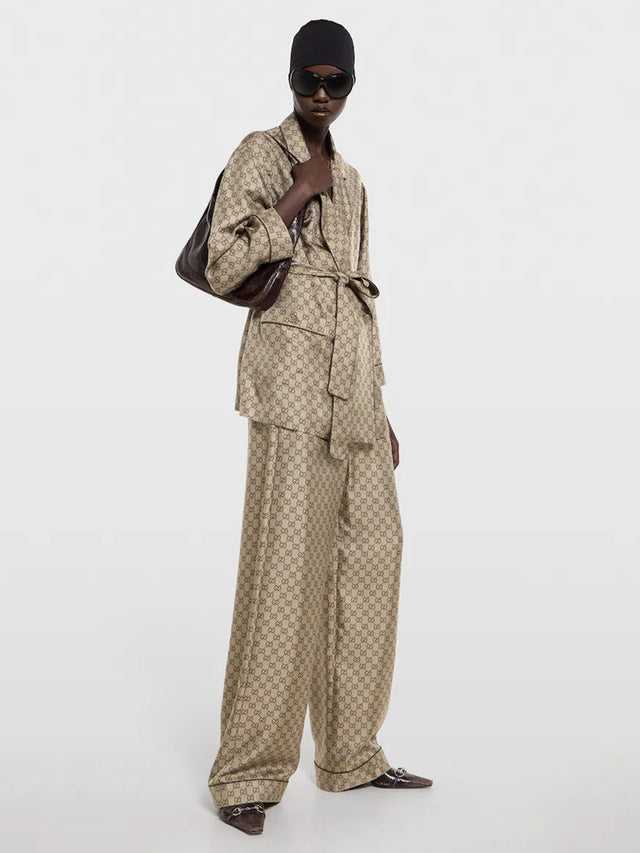 Pantaloni da tempo libero in twill di seta stampato