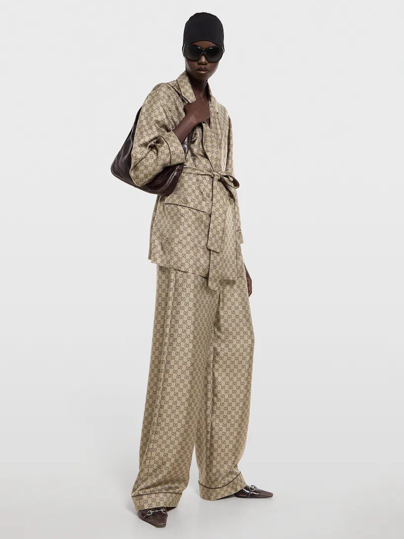 Pantaloni da tempo libero in twill di seta stampato