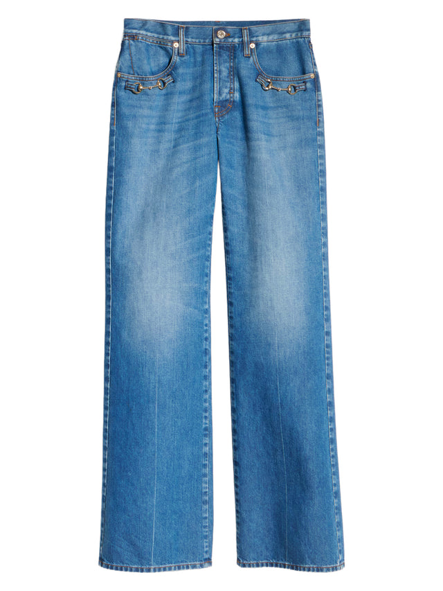 Pantalone bootcut in denim di cotone con Morsetto