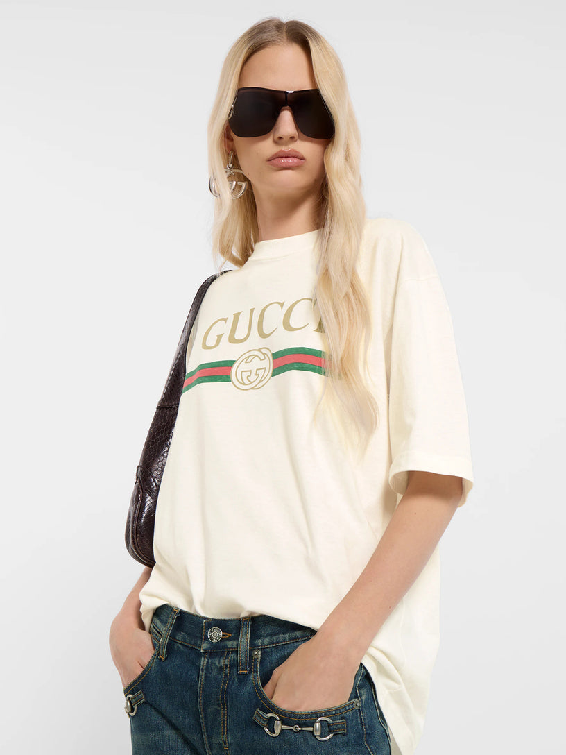 T-shirt in jersey di cotone e seta con stampa