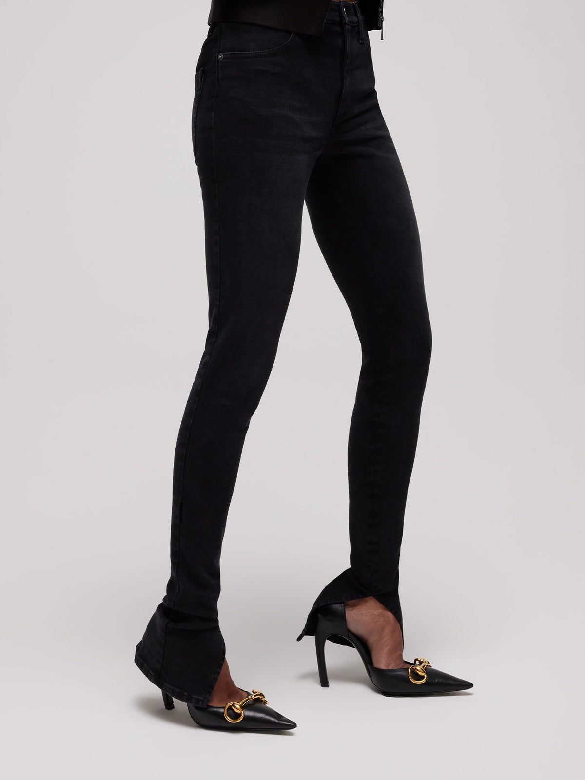 Pantalone skinny in denim di cotone effetto délavé