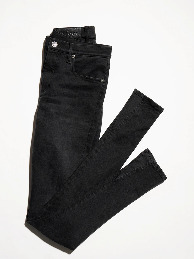 Pantalone skinny in denim di cotone effetto délavé