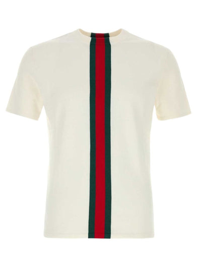 T-shirt in maglia di cotone con intarsio Web