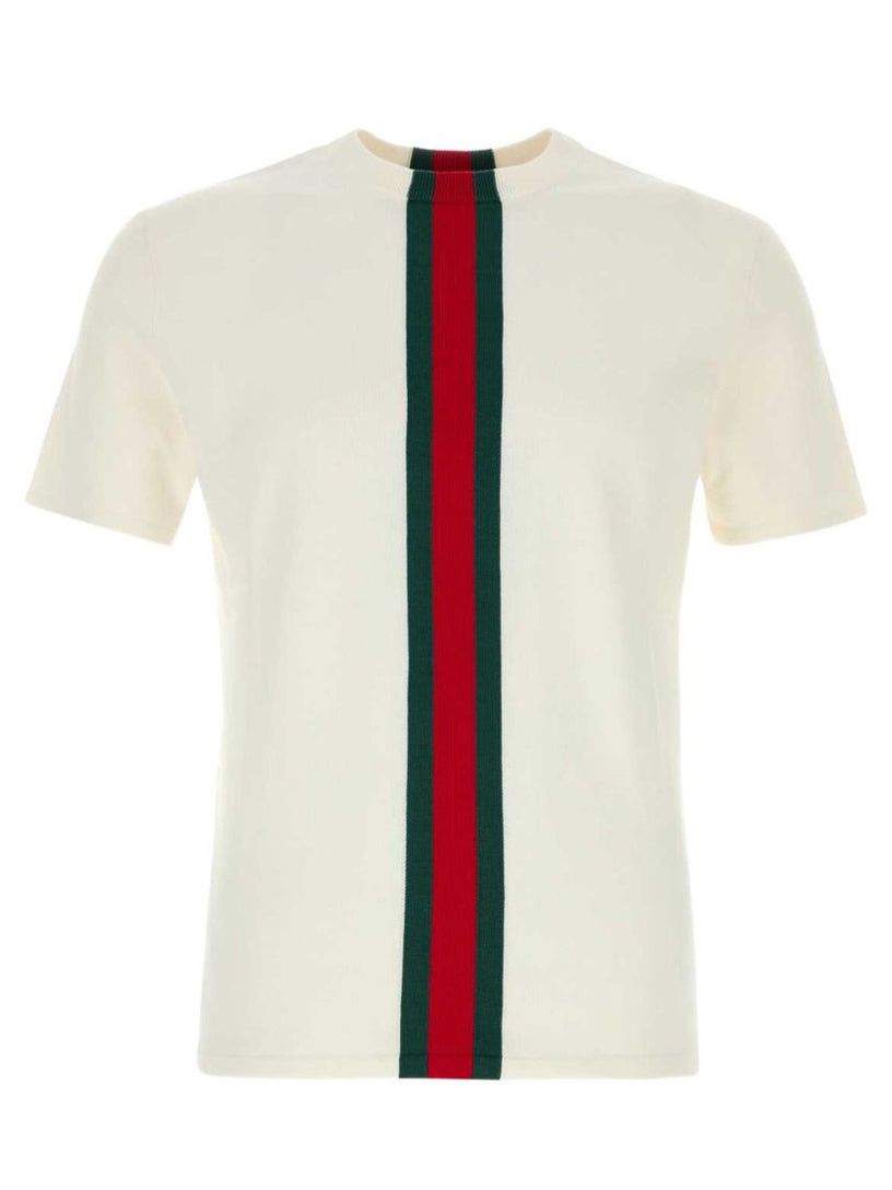T-shirt in maglia di cotone con intarsio Web