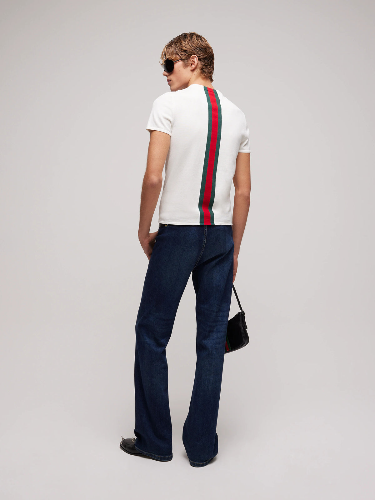 T-shirt in maglia di cotone con intarsio Web