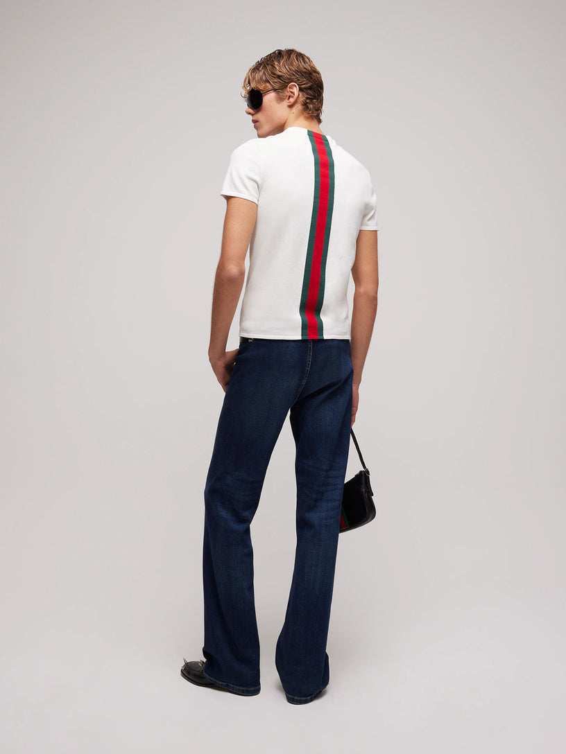 T-shirt in maglia di cotone con intarsio Web