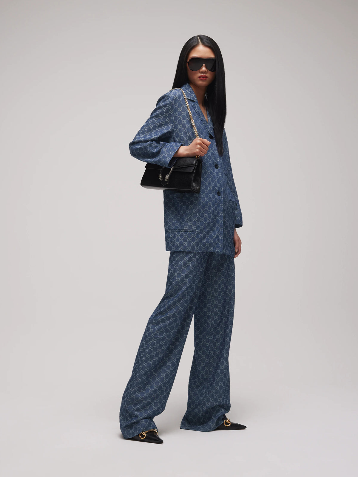 Giacca in denim di cotone GG jacquard