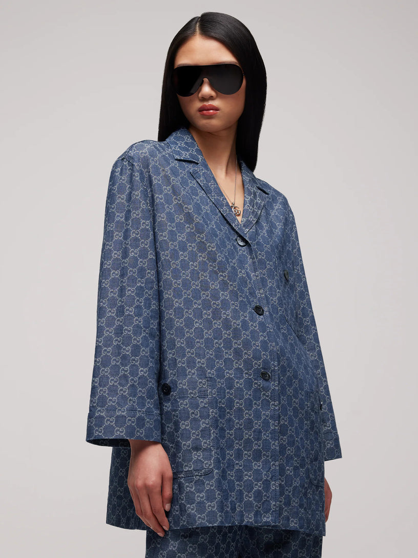 Giacca in denim di cotone GG jacquard