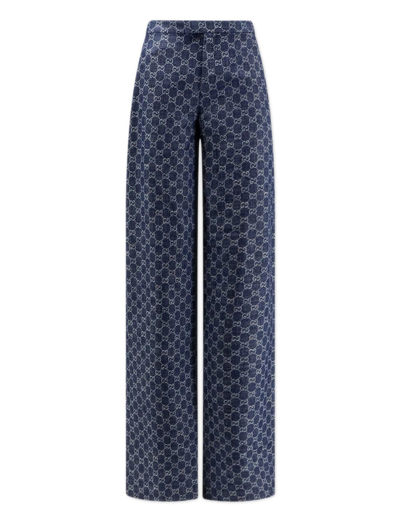 Pantalone in denim di cotone GG jacquard