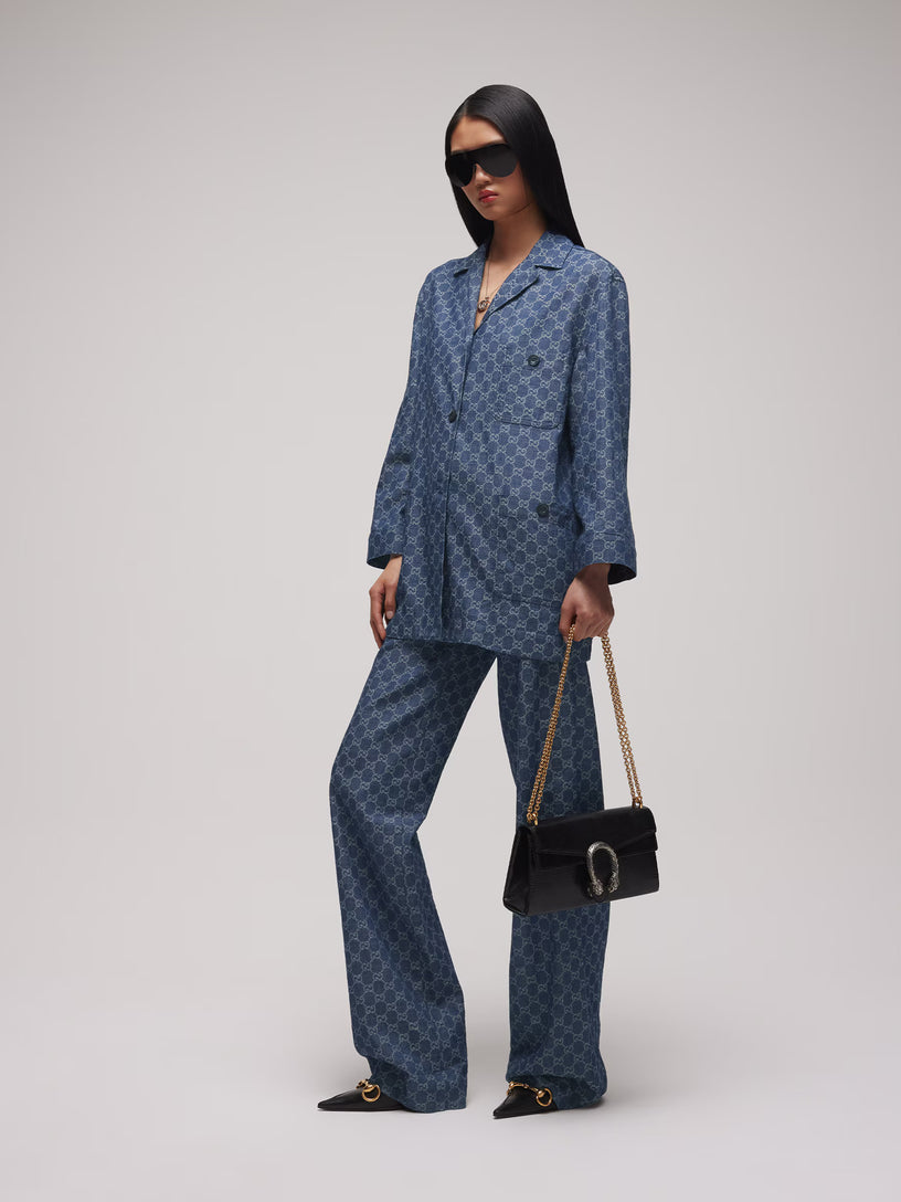 Pantalone in denim di cotone GG jacquard