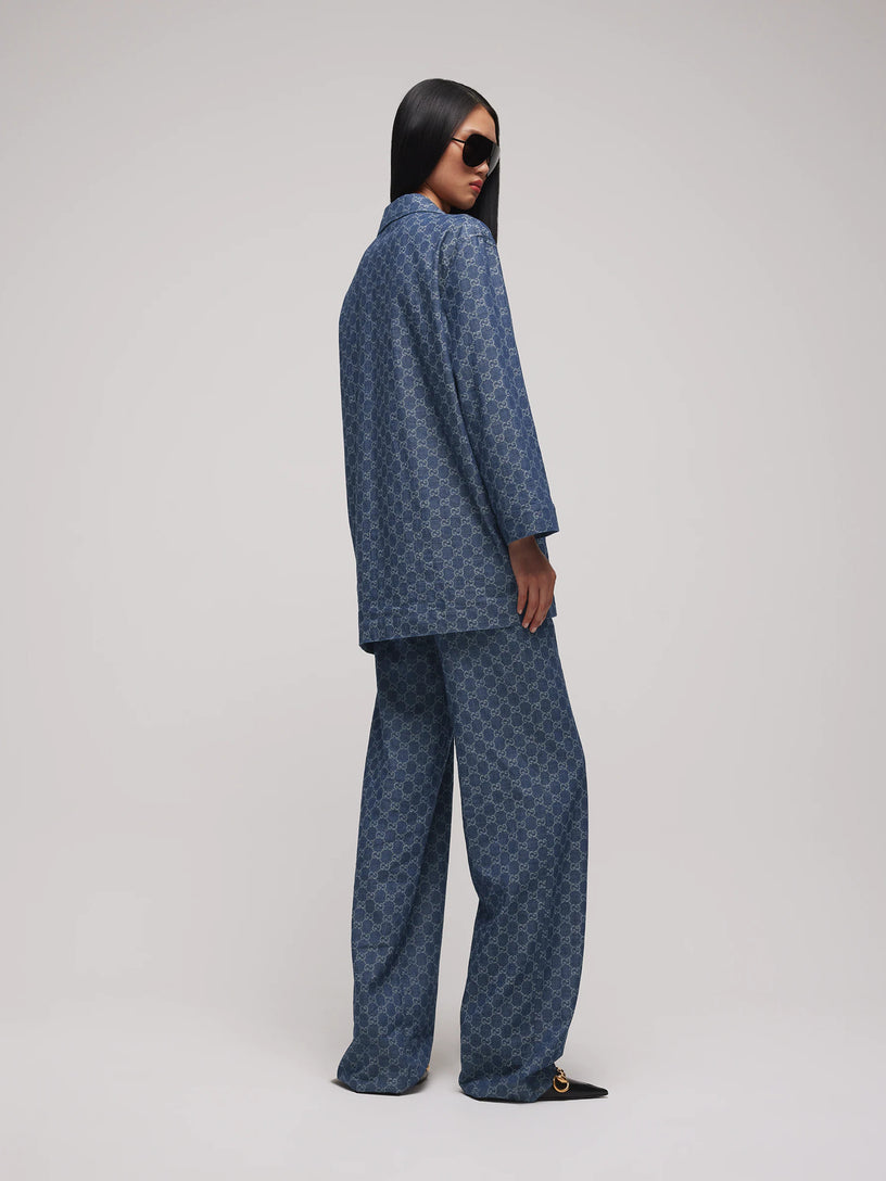 Pantalone in denim di cotone GG jacquard