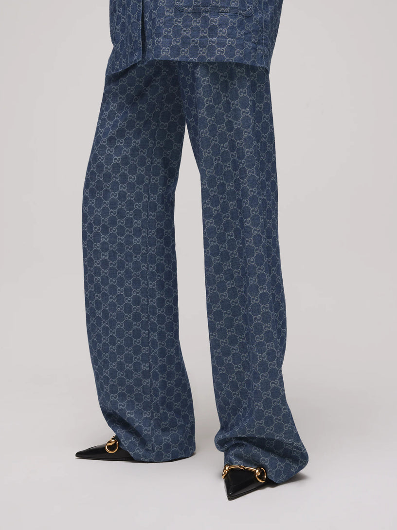 Pantalone in denim di cotone GG jacquard