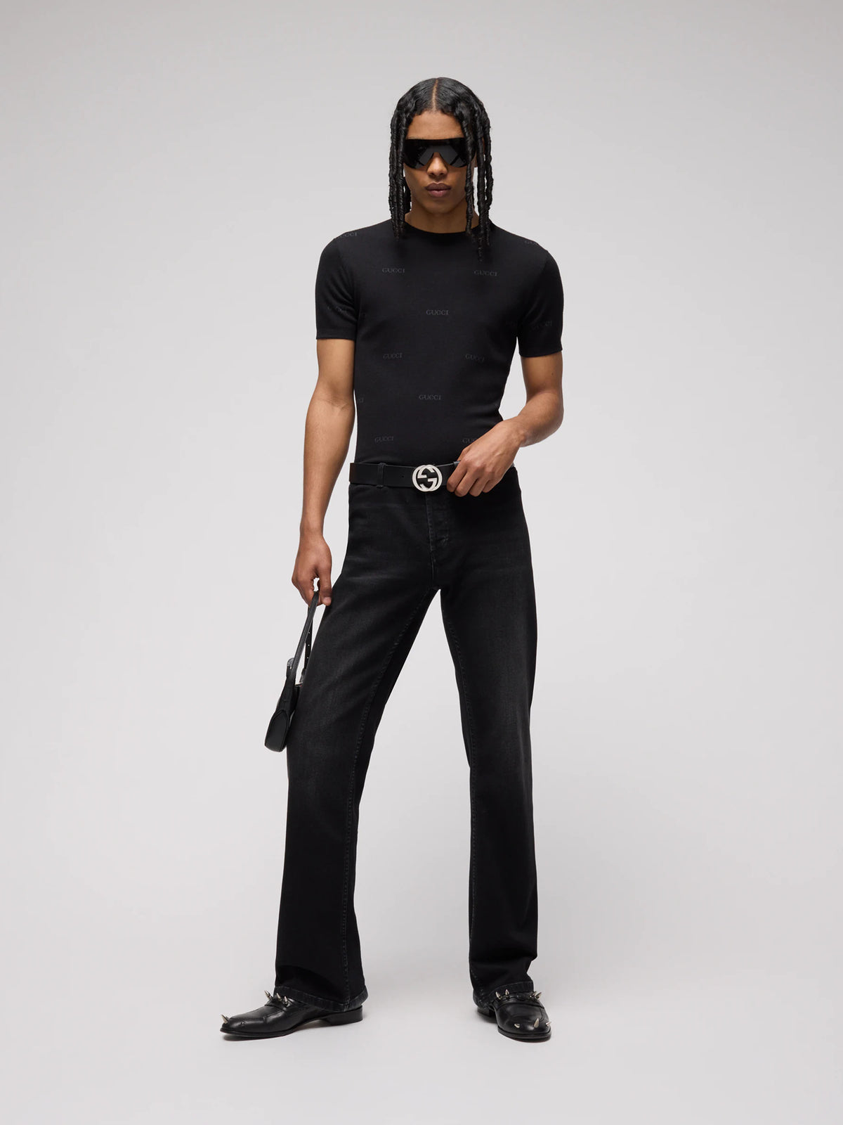 T-shirt in lana e seta jacquard Gucci