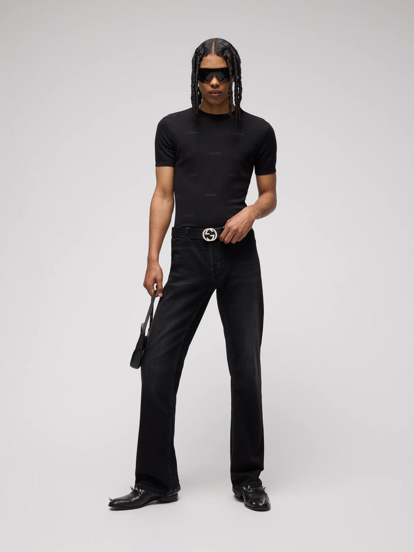 T-shirt in lana e seta jacquard Gucci